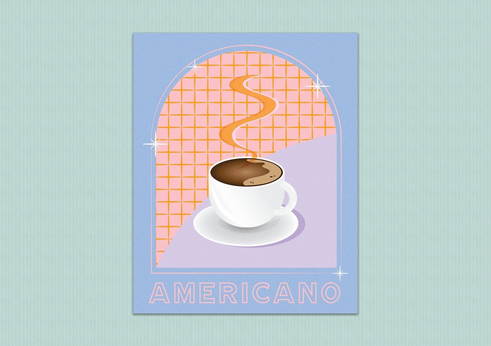 Retro Coffee Print Pastel Americano Poster Digital Art - Etsy | Etsy (US)