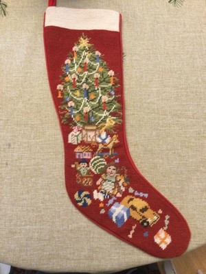 Vtg Needlepoint Christmas Stocking with Christmas Tree and Toys 21 inch | eBay US
