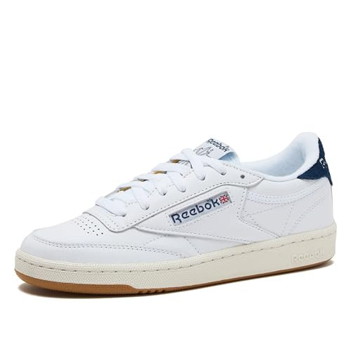 Reebok Club C 85 Vintage Tennis Sneakers for Women, Casual White Womens Shoes, Size 5 to 11 - Footwear White/Batik Blue/Chalk, 8.5 Medium | Amazon (US)