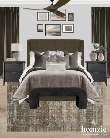 Moody Modern Classic bedroom design! We love the layered bedding look here and the velvet curtains  

#LTKhome #LTKSeasonal #LTKfamily