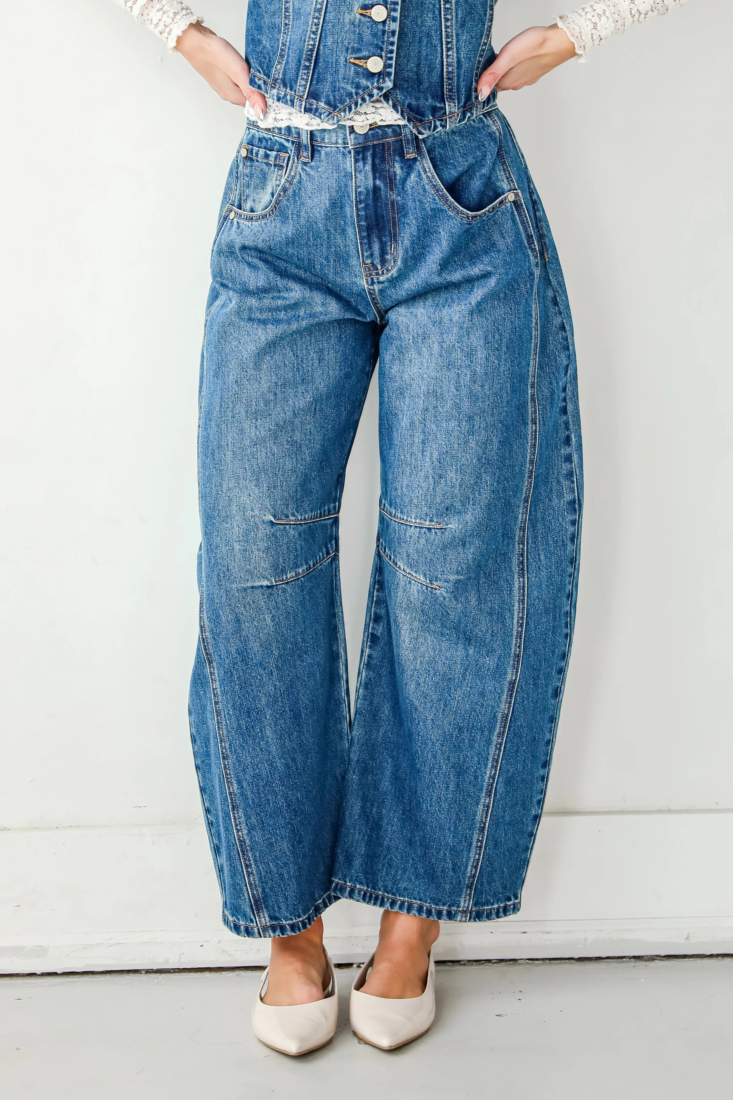 Dark Wash High-Rise Barrel Jeans | Trendy Barrel Leg Jeans | DressUp | Dress Up