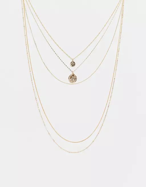 Pieces multi-layered necklace with double coin pendants in gold | ASOS (Global)