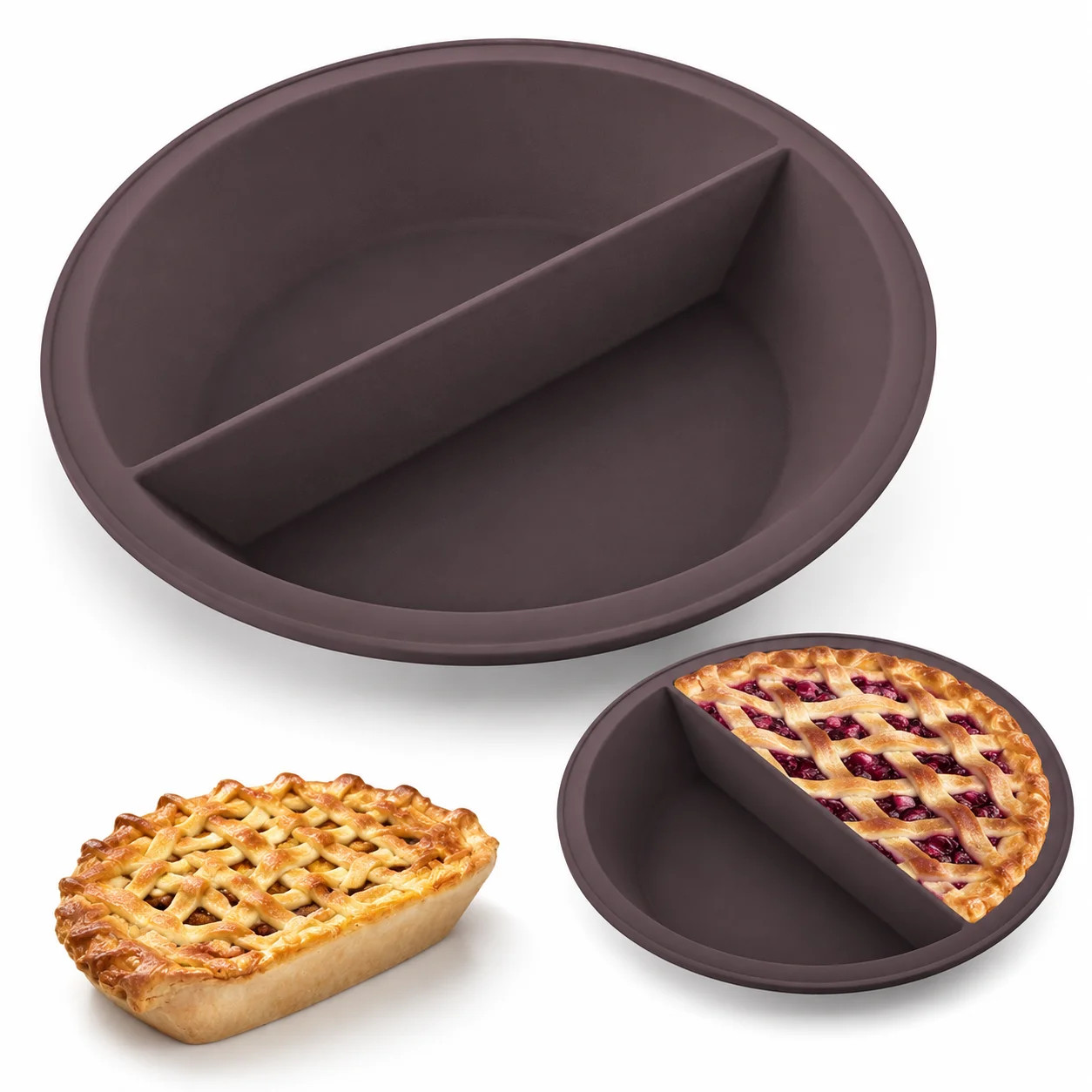 9 Inch Divided Pie Pan Silicone Mold Round Plate For Baking Two Flavors In One - Walmart.com | Walmart (US)