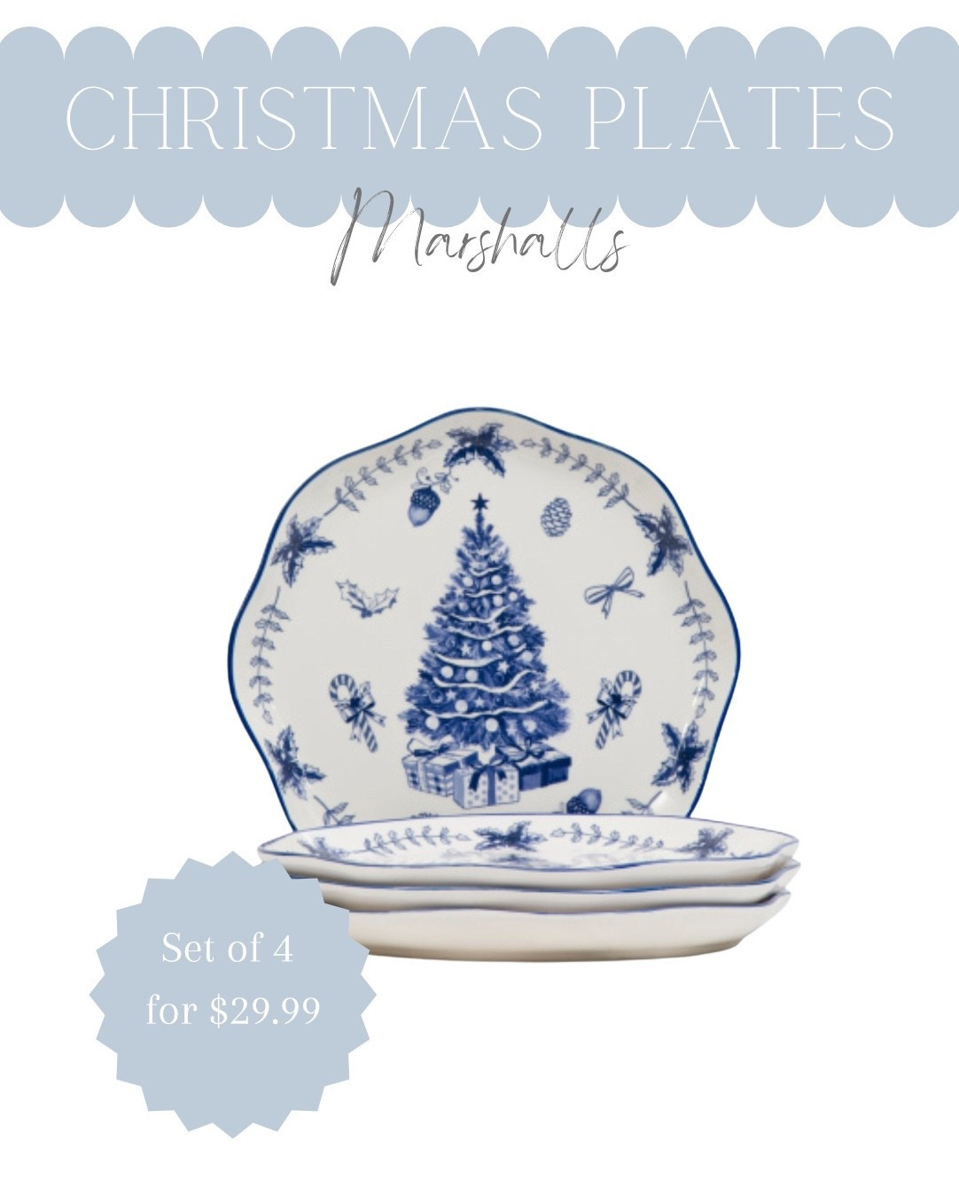 Love these scalloped blue and white Christmas plates! 

coastal Christmas decor, coastal holiday decor, holiday entertaining, blue Christmas decor, Christmas dinnerr

#LTKHome #LTKFindsUnder50 #LTKSeasonal