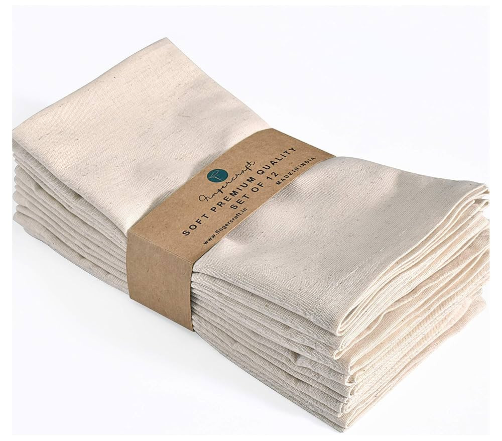 Fingercraft Dinner Cloth Napkins, Cotton Linen Blend 12 Pack Natural Premium Quality, Mitered Cor... | Amazon (US)