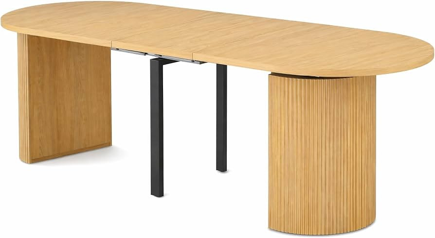 Extendable Table Round to Oval Dual Pedestal Light Natural 6Pos | Amazon (US)