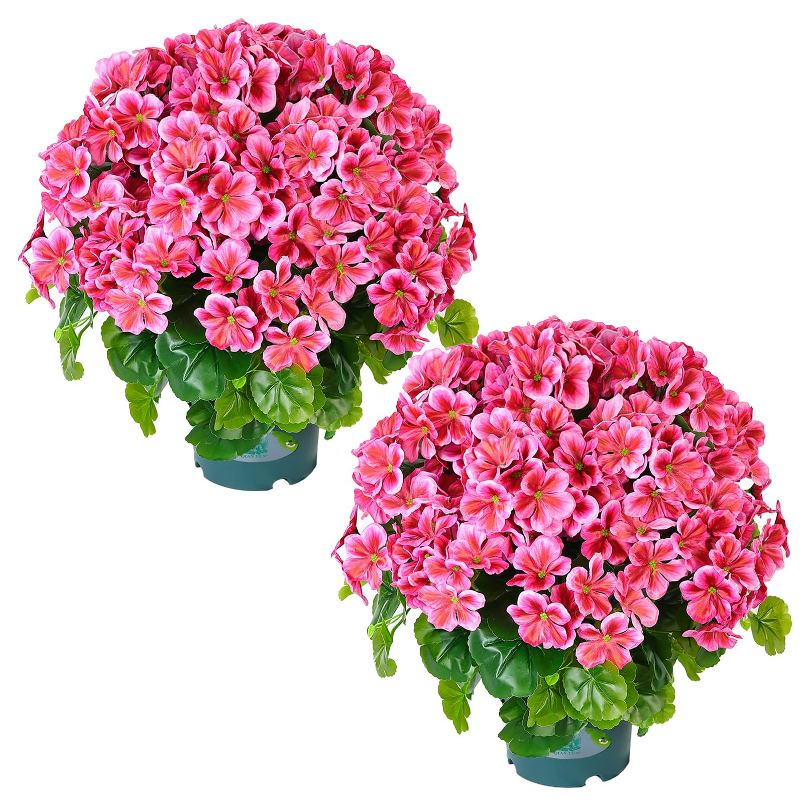 Geraniums Artificial Flowers Realistic – 2 Pack 18" Potted Faux Geranium Plants Deep Pink, UV R... | Amazon (US)