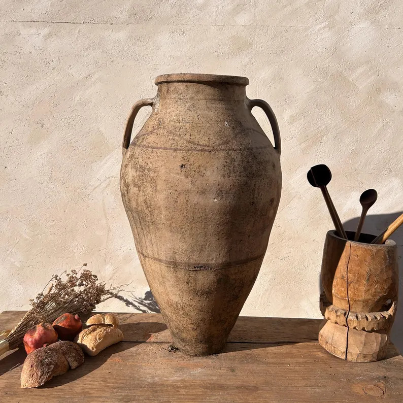 Large Antique Turkish Vase, Vintage Ceramic Flower Pot, Rustic Home Decor, Wabi Sabi Pottery Vess... | Etsy (US)