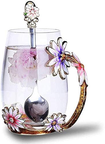 Luka Tech Enamel flower Lead-free Glass Coffee Mugs Tea Cup with Steel Spoon, Best Birthday Gifts... | Amazon (US)