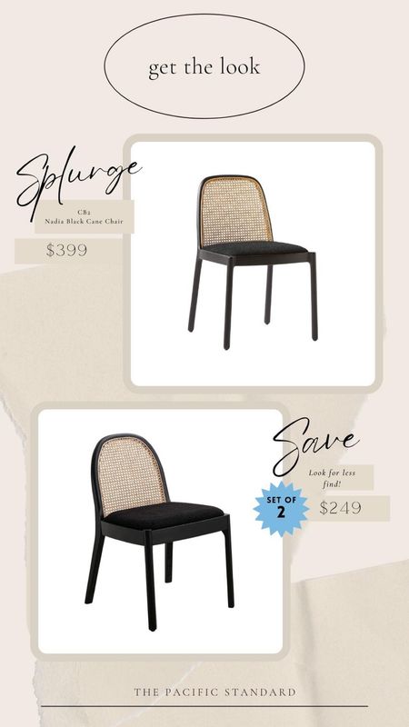 Daily Find | CB2 Nadia Black Cane Dining Chair #lookforless 

Happy Friday! The measurements are very similar, and the look-for-less price is for two chairs. There are also discounts for 4,6, and 8-chair sets. No reviews on this product just yet. #splurgevssteal #affordablefind #tpsfindsit 

#LTKstyletip #LTKFind #LTKhome