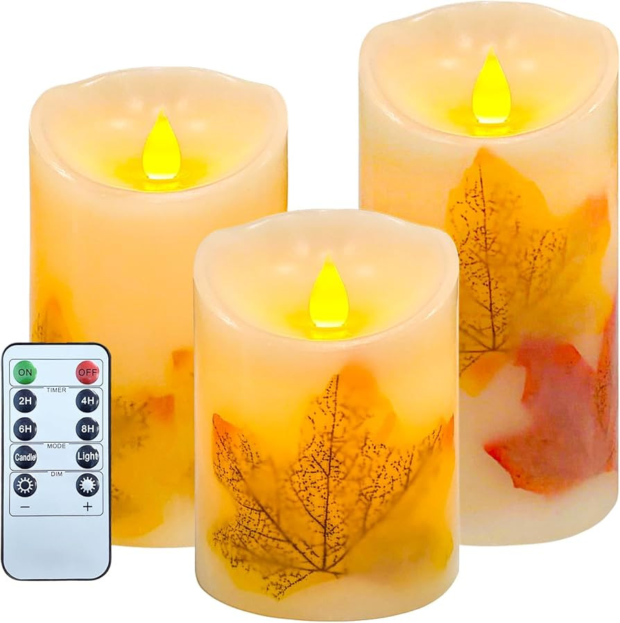 LED Candle Lights, 3 Pcs Flickering Flameless Maple Leaf Candle Lights with Remote & Timer Batter... | Amazon (US)