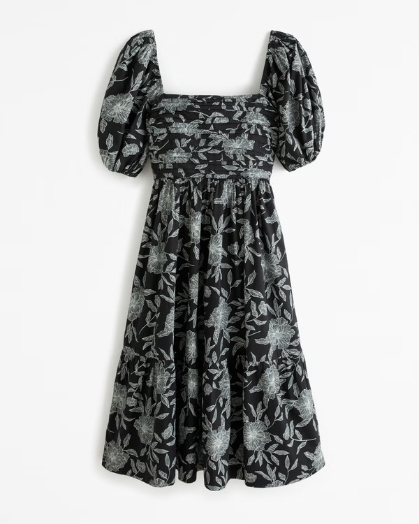 The A&F Emerson Poplin Puff Sleeve Midi Dress | Abercrombie & Fitch (US)