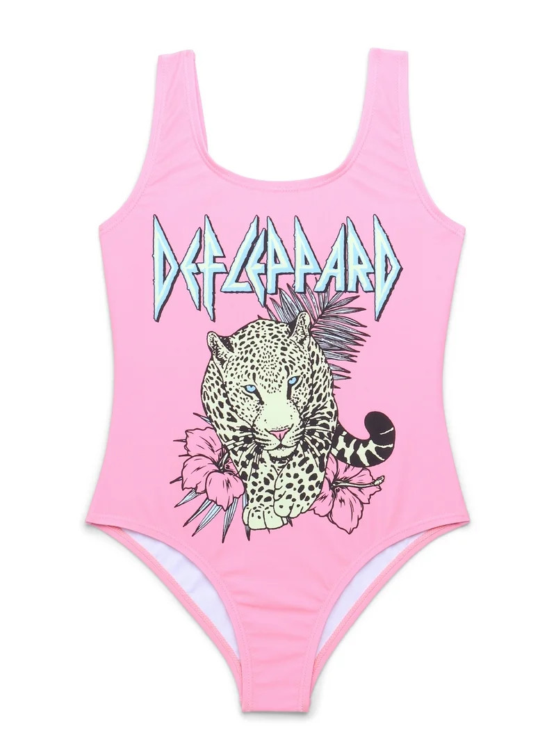 Def Leopard Girls One-Piece Swimsuit, Sizes 4-10 | Walmart (US)