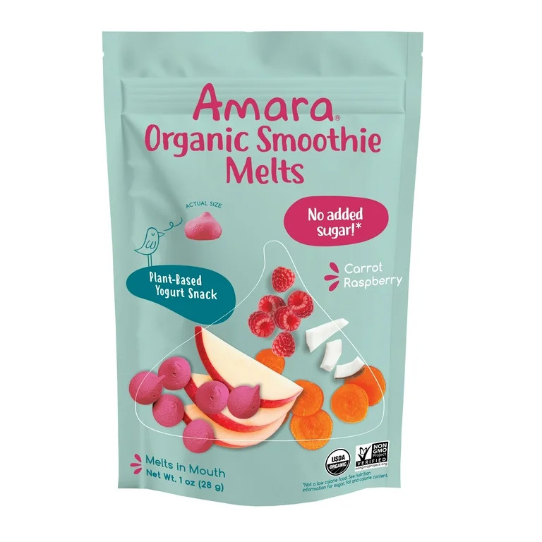 Amara Organic Smoothie Melts, Carrot Raspberry, No Added Sugar, Stage 2, 1 oz Resealable Bag | Walmart (US)