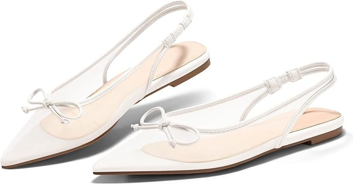 Coutgo Womens Slingback Flats Bow Closed Pointed Toe Mesh Ballet Flats Low Heel Sandals Dress Sho... | Amazon (US)