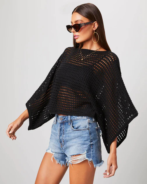 Baize Crochet Dolman Sweater - Black - SALE | VICI
