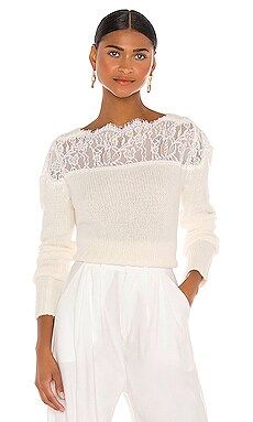 RAISSA Lace Shoulder Sweater in Off White from Revolve.com | Revolve Clothing (Global)