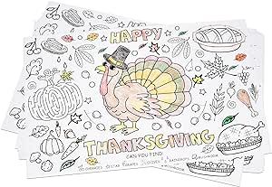 Disposable Thanksgiving Place Mats for Kids 50 Pack Turkey Coloring Activity Paper Place Mat 11... | Amazon (US)