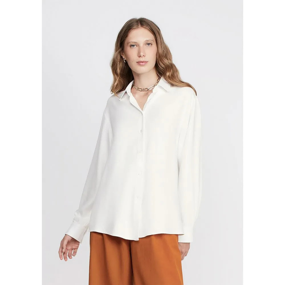 Camisa Alongada Manga Longa Em Viscose - Off White | DzarmHering (BR)