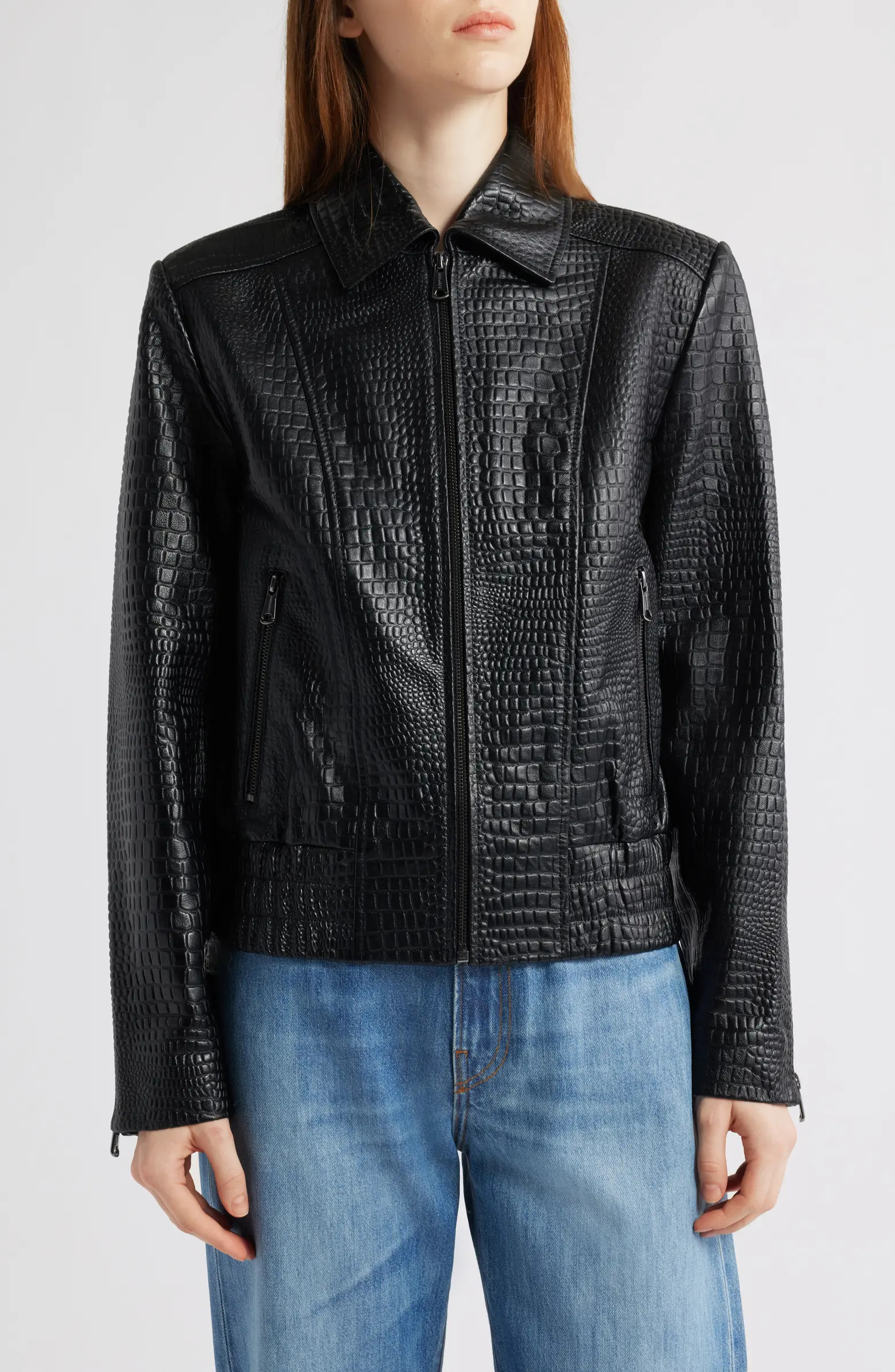 Bernardo Short Croc-Embossed Leather Jacket | Nordstrom | Nordstrom