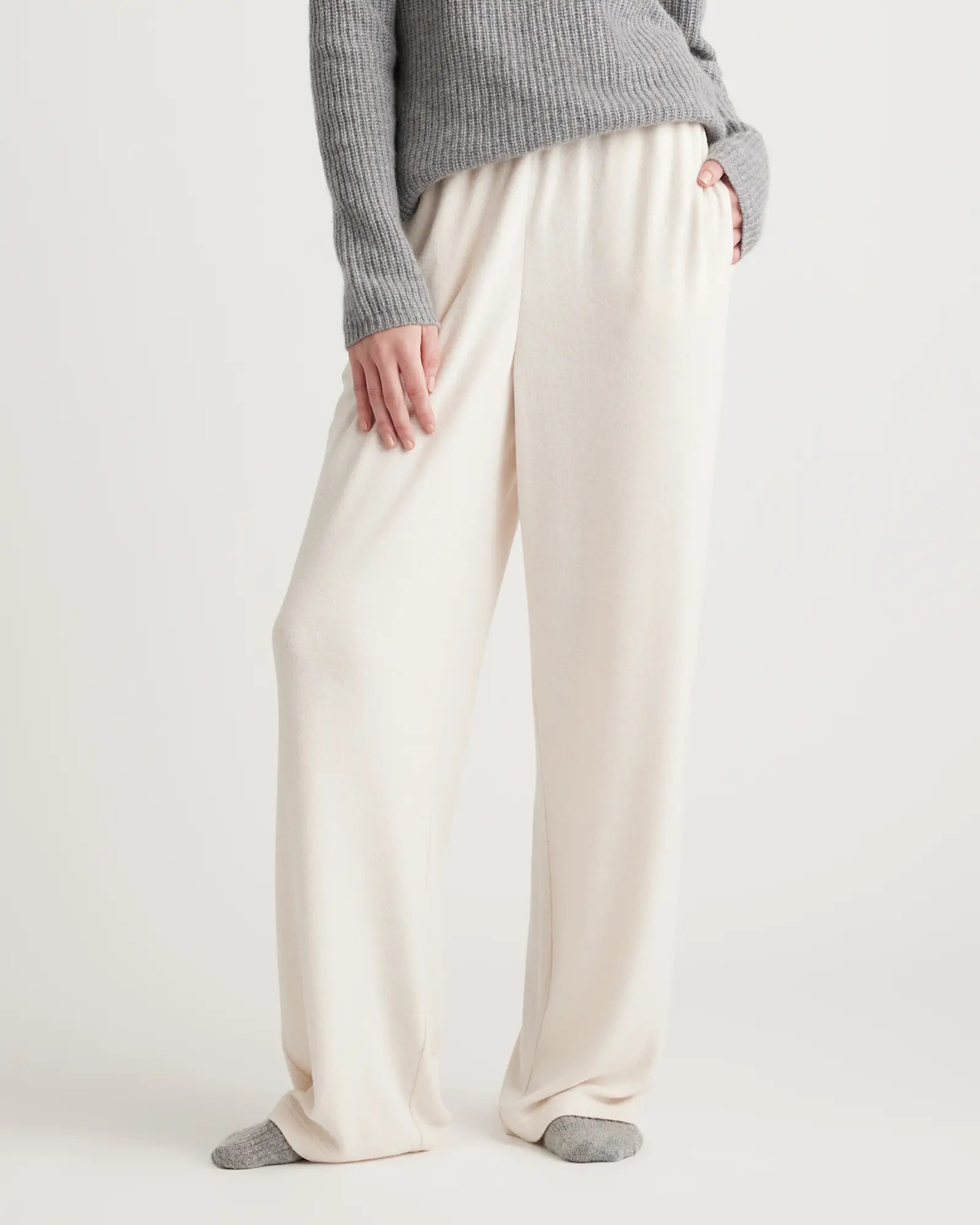 Brushed Lounge Straight Leg Pant in Heather Oatmeal | Quince