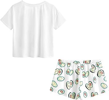 Women's Cute Cartoon Print Tee and Shorts Pajama Set | Amazon (US)