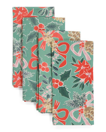 Set Of 4 Cotton Christmas Bow Napkins | TJ Maxx