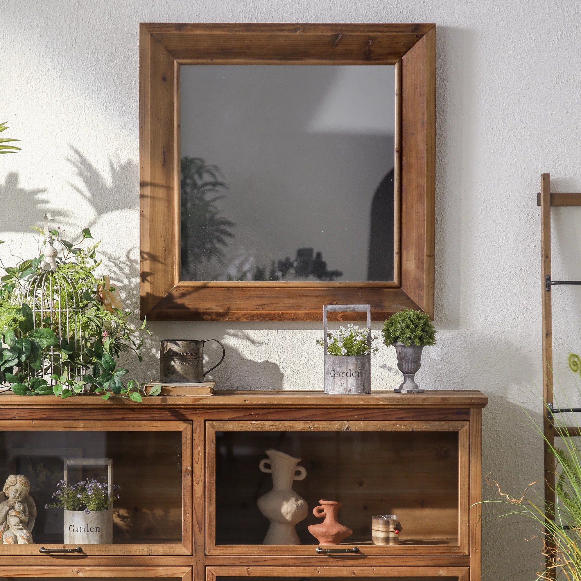 Rustic Farmhouse Wall Mirror, Solid Wood Frame Square Decorative Mirror, Country Style Accent Mir... | Wayfair North America