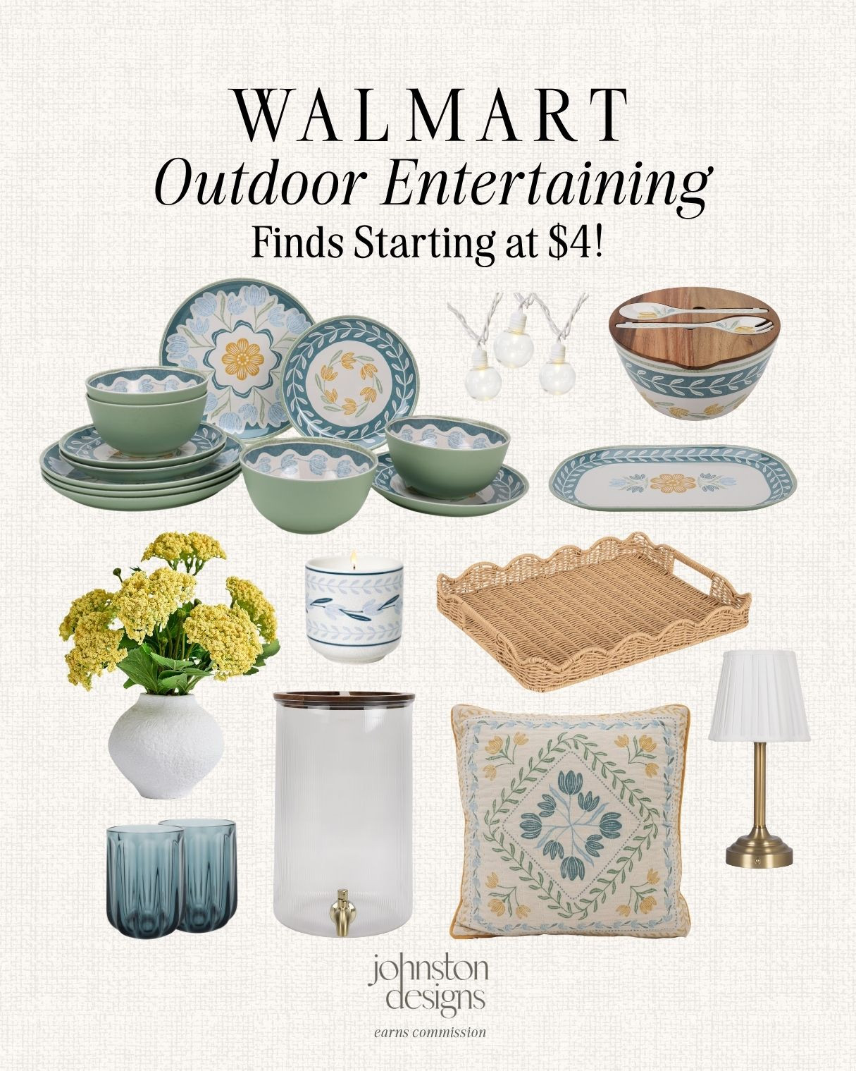 Walmart outdoor entertaining finds starting at $4, perfect for patio dinners, summer hosting and easy backyard refreshes. 🌿

Walmart outdoor entertaining, patio hosting finds, summer dinnerware set, floral outdoor plates, melamine bowls, woven serving tray, drink dispenser, outdoor pillow, cordless table lamp, string lights, blue drinking glasses, faux flower arrangement, backyard party decor, affordable Walmart home, summer hosting essentials 

 #LTKSeasonal #LTKHome