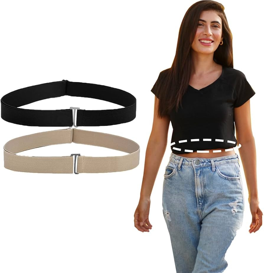 Crop Band for T-Shirts,Tuck Band, Sweater Tuck Band belts (Black+Khaki) | Amazon (US)
