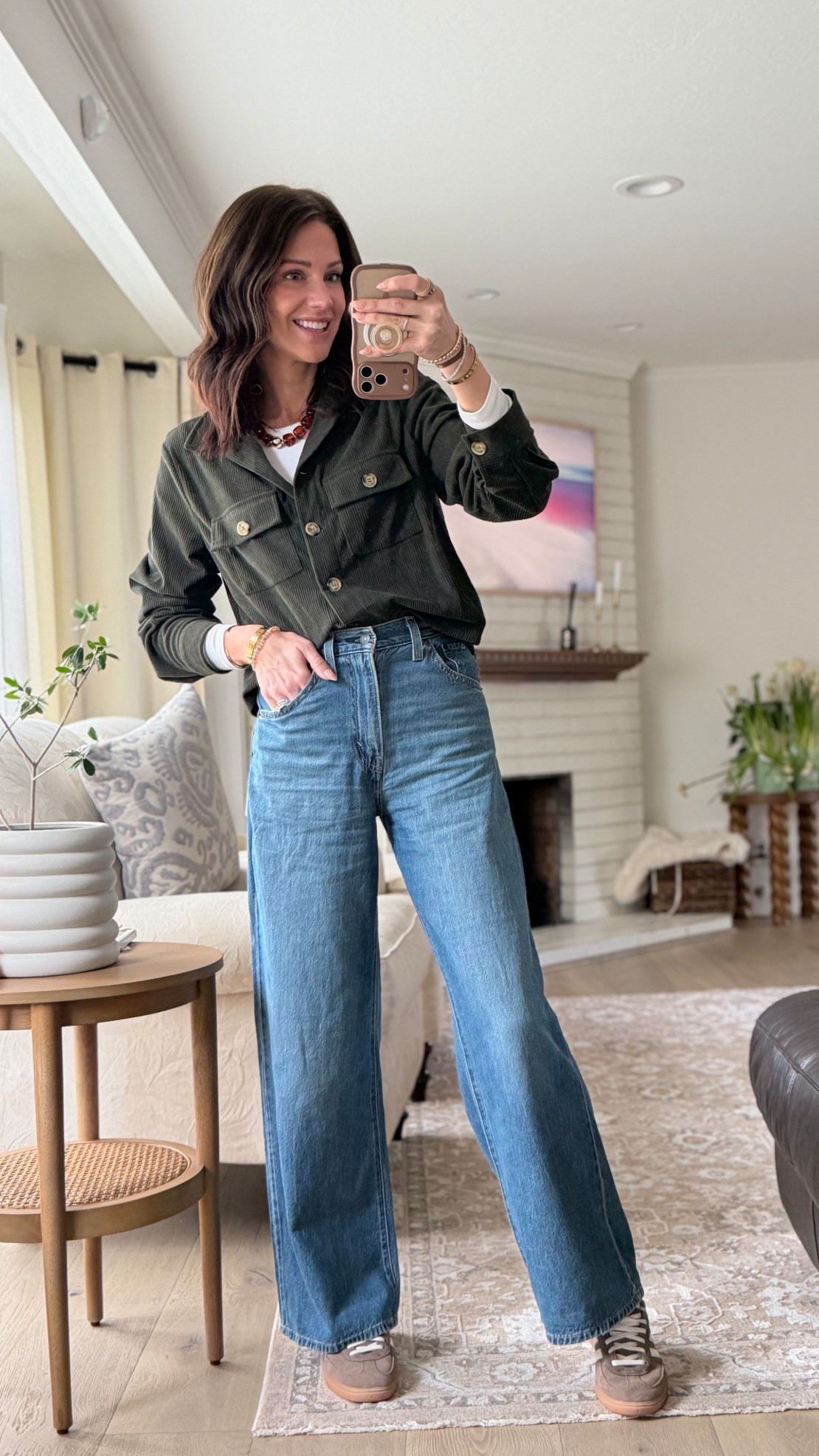Jeans: cinch waist jeans color is chasing dreams size 25 true to size. Also available in a barrel and other colors. 
Corduroy jacket: size small also other colors available. 
Long sleeve: size small I have almost every color - ribbed and perfect high neck 
Necklace: trending and afforable. Also other colors available 
Shoes: 1/2 size down 

#LTKootd #LTKTall #LTKmomlife