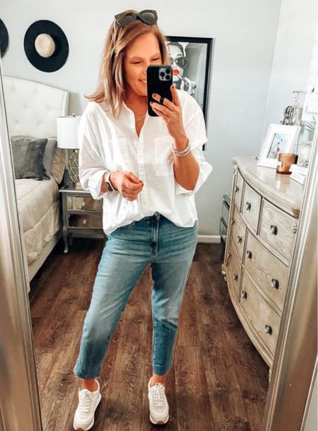 Gap Factory sale , slim boyfriend jeans fits tts styled with cropped white button down boyfriend shirt from Loft-50% off using code SCORE

Casual outfit, jeans, weekend outfit, transition outfit, everyday outfit, sale, trending, fashion over 40, sneakers, fashion sneakers, target shoes, target sneakers #LTKunder50

#LTKsalealert #LTKstyletip #LTKfindsunder50