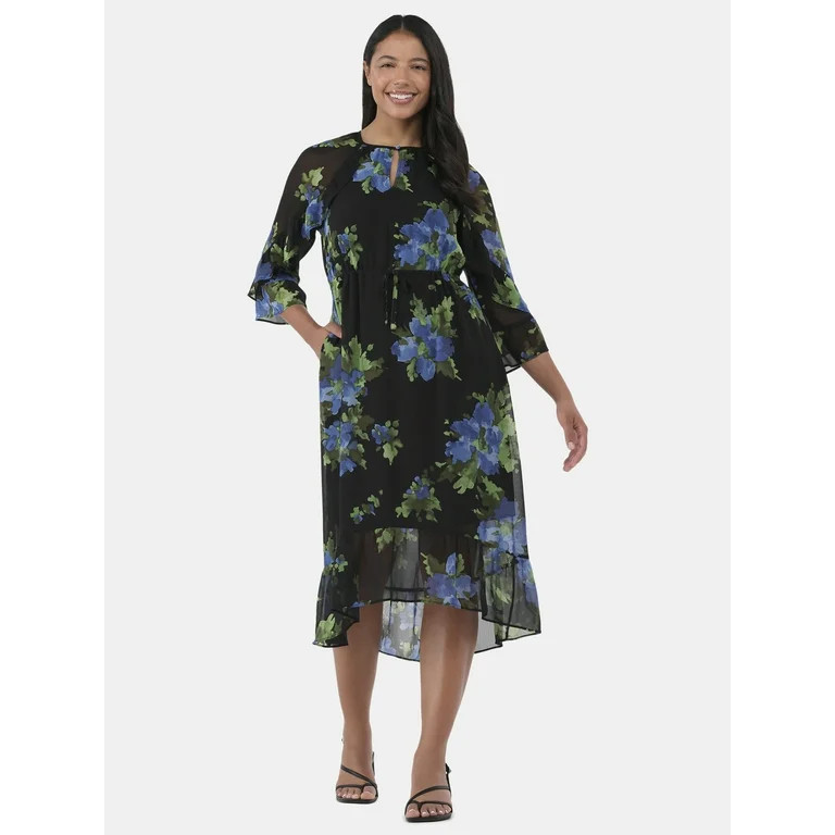 Time and Tru Women's Ruffle Midi Dress, Sizes XS-XXXL - Walmart.com | Walmart (US)