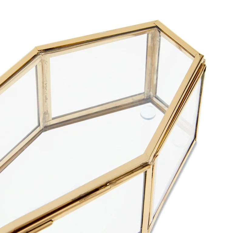 Glass & Steel Coffin Tabletop Decor, Clear & Gold, 7.75" x 3.75", Halloween by Way To Celebrate | Walmart (US)