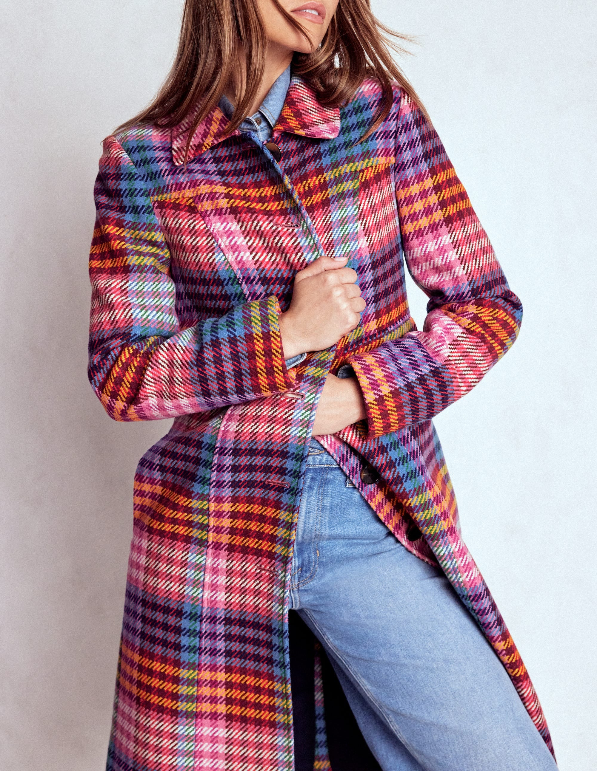 St Albans Fitted Coat-Rainbow Blanket Multigingham | Boden (US)