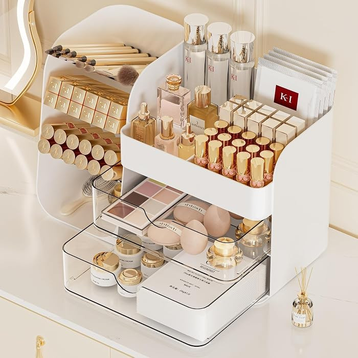 Small Makeup Organizer for Vanity Countertop, White | Amazon (US)
