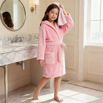 V.&GRIN Girls Fleece Robe, Plush Hooded Soft Fuzzy Warm Fluffy Bathrobe for Kids 5-14 Years | Amazon (US)