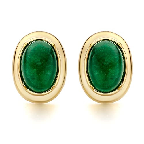 18K Yellow Gold Plated Green Oval Cut Cubic Zirconia Large Green Stud Earrings Ear Jewelry for Wo... | Amazon (US)