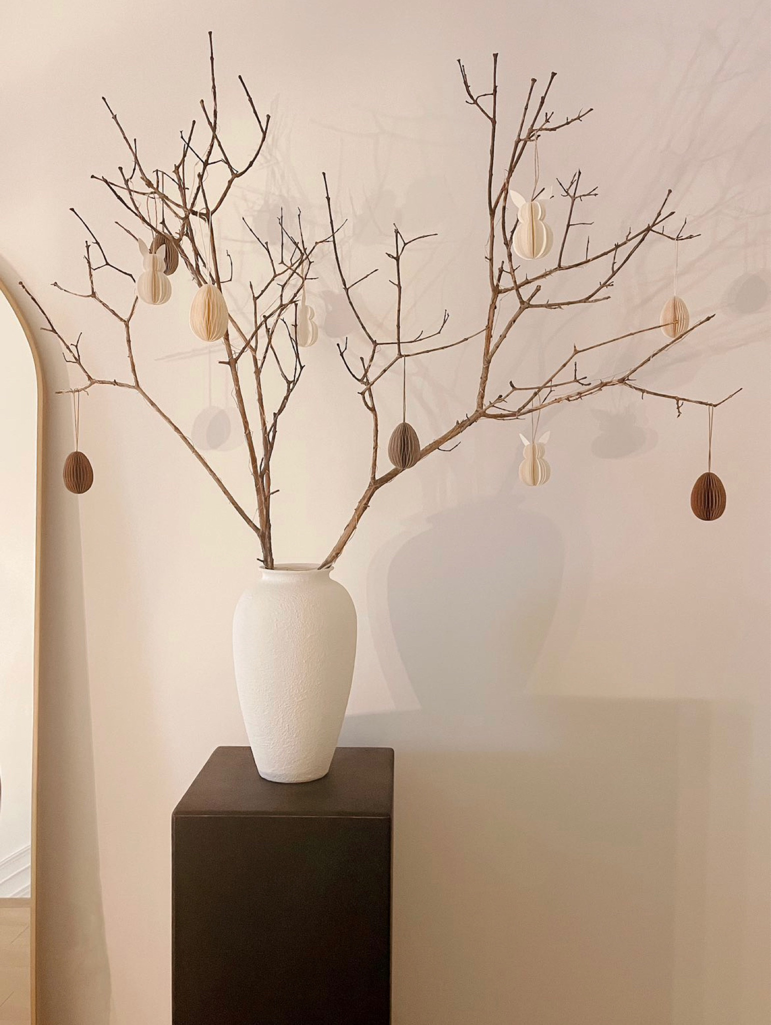 Modern minimalist Easter decorations with accordion paper ornament eggs and bunnies  

The exact eggs ornaments I used here are sold out but I’ve linked similar options!

#LTKhome #LTKFind #LTKSeasonal