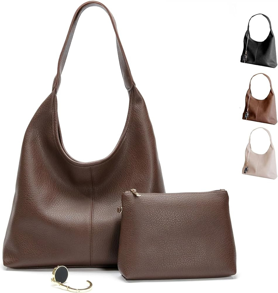 Cee & Dee Vegan Leather Hobo Bag, Slouchy Style with Shoulder Strap, Zippered Compartments, Table... | Amazon (US)