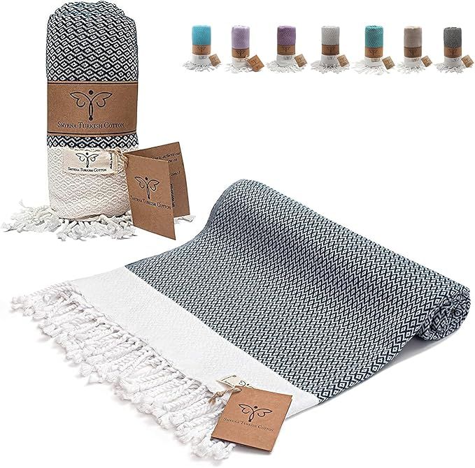 Smyrna Original Turkish Beach Towel Cotton, Prewashed, 37 x 71 Inches | Peshtemal and Turkish Bat... | Amazon (US)