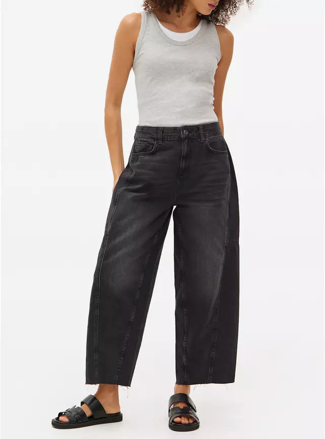 Black Washed Denim Relaxed Barrel Jeans  12S | Tu Clothing