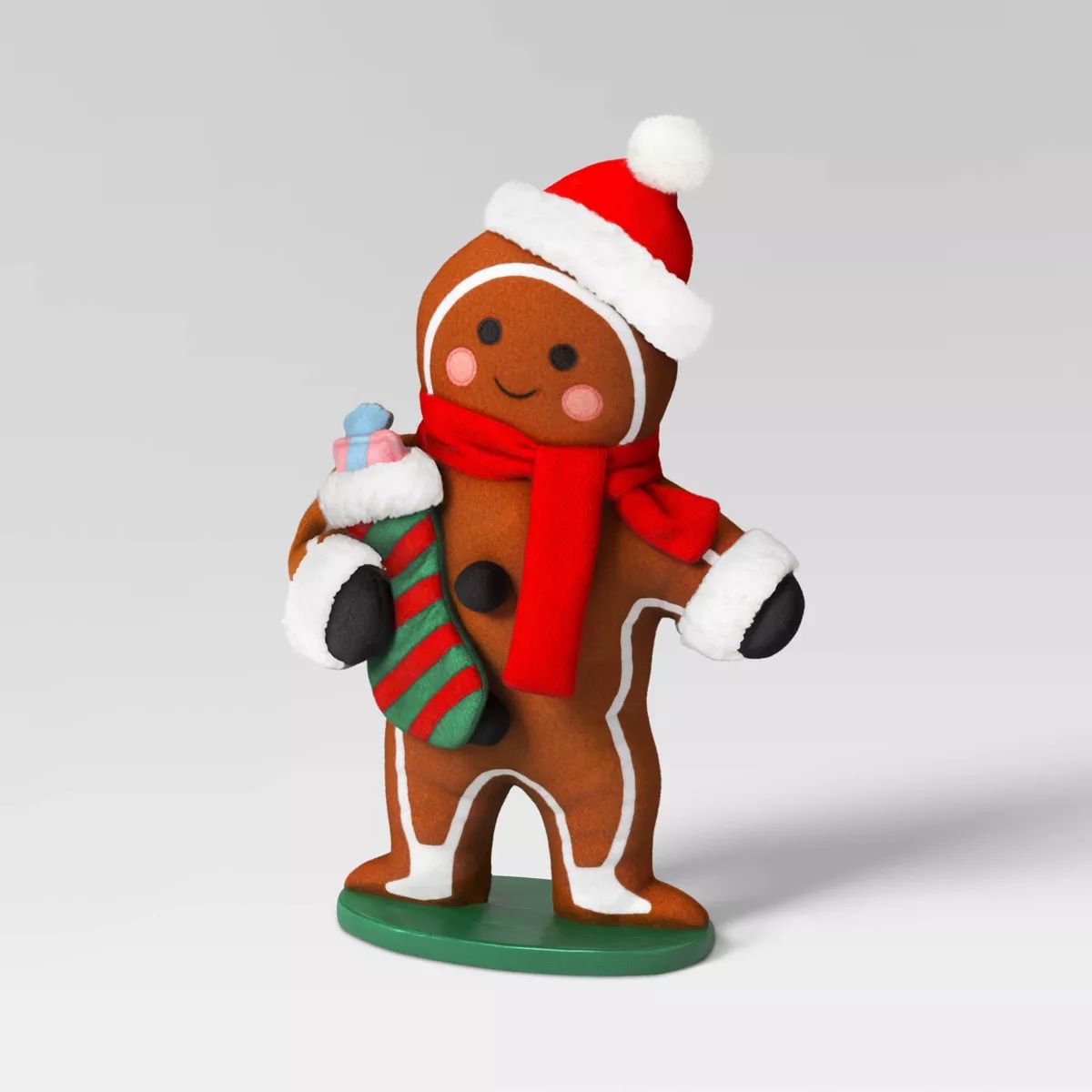 18" Fabric Gingerbread Man Holding Stocking Decorative Christmas Sculpture - Wondershop™ Brown | Target