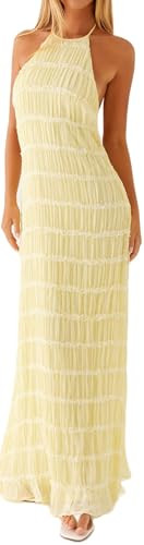 Yellow Backless Tie Flowy Maxi Dress Spaghetti Strap Smocked Cut Out Long Resort Vacation Beach Sunset Dress Sundress for Women | Amazon (US)