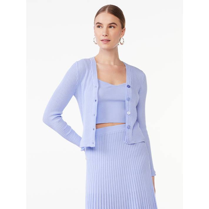 Scoop Women's Stripe Cardigan Sweater with Bralette, Lightweight, Sizes XS-XXL | Walmart (US)