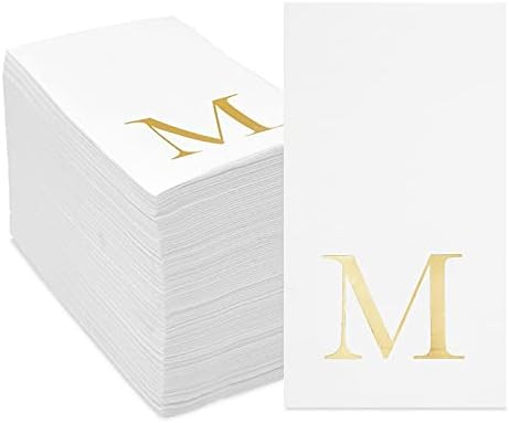 Gold Foil Initial Letter M White Monogram Paper Napkins (4 x 8 In, 100 Pack) | Amazon (US)