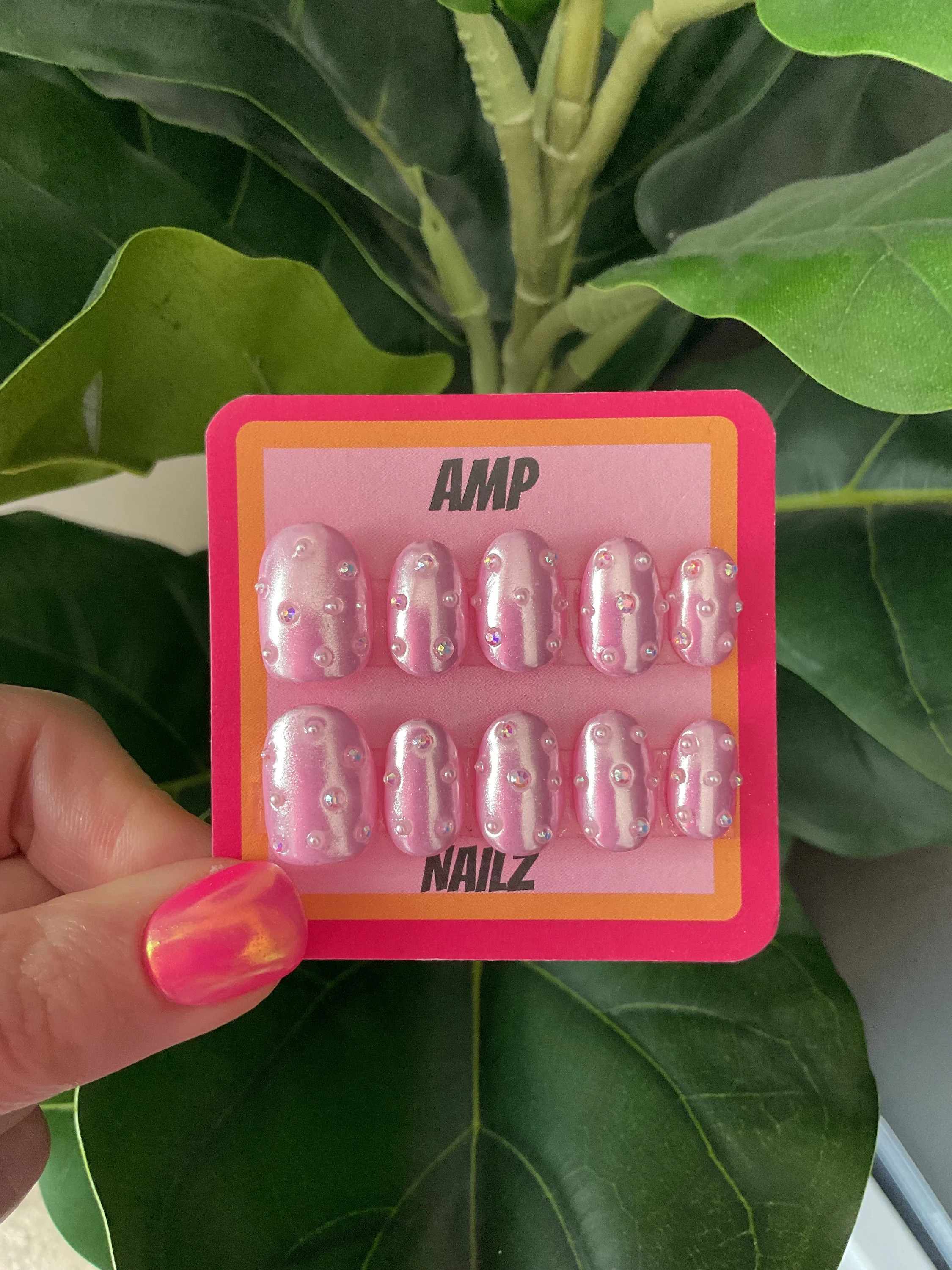 Hand Painted Rhinestone Chrome Press on Nails, Summer,press on Nails,gel Nails, Holographic,chrom... | Etsy (US)