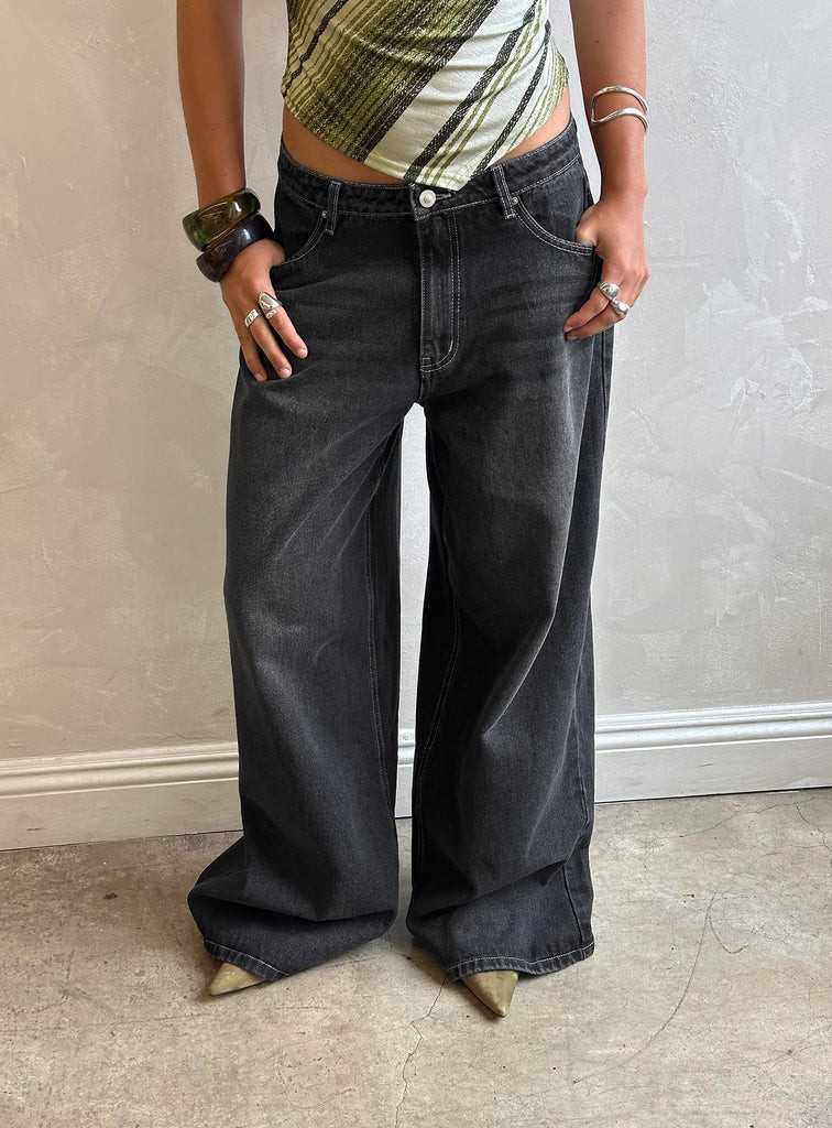 Naylor Wide Leg Jeans Grey Wash | Princess Polly US