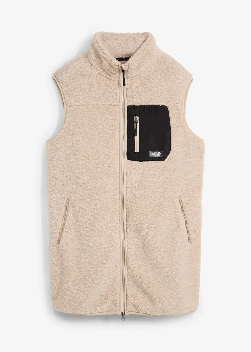Kuschelige Teddy-Fleece Weste mit Rei\u00dfverschlusstasche auf Vorderseite | Bonprix DE