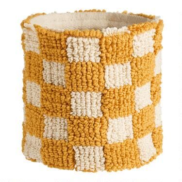 Mustard Checkered Textile Planter Pot Cover | World Market